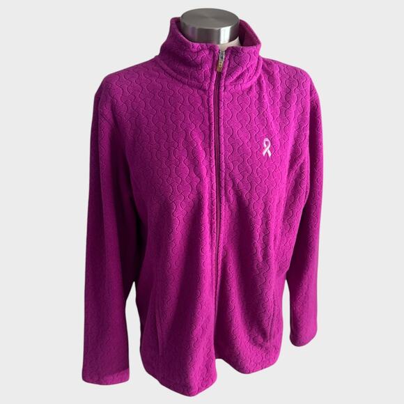 Lady Hagen Large Full Zip Quilted Purple Pink Ribbon Jacket Fleece - Picture 1 of 8